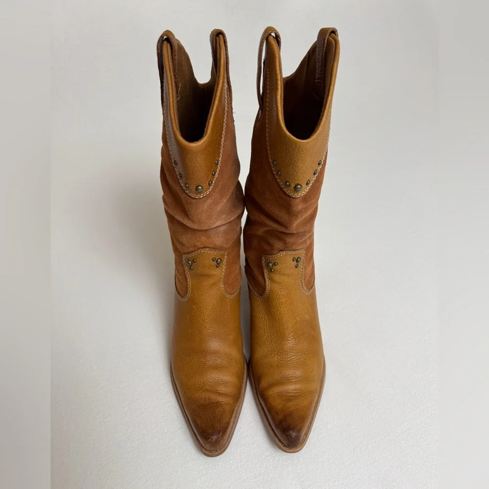 Vintage Y2K Bass Western Brown Leather Studded Boots Size 7.5 - Picture 10 of 14